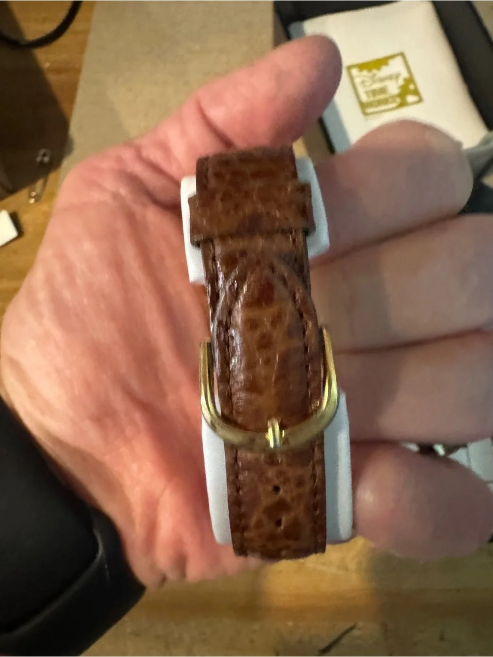 Disney Lorus Mickey Mouse Gold-Tone Watch with Brown Strap